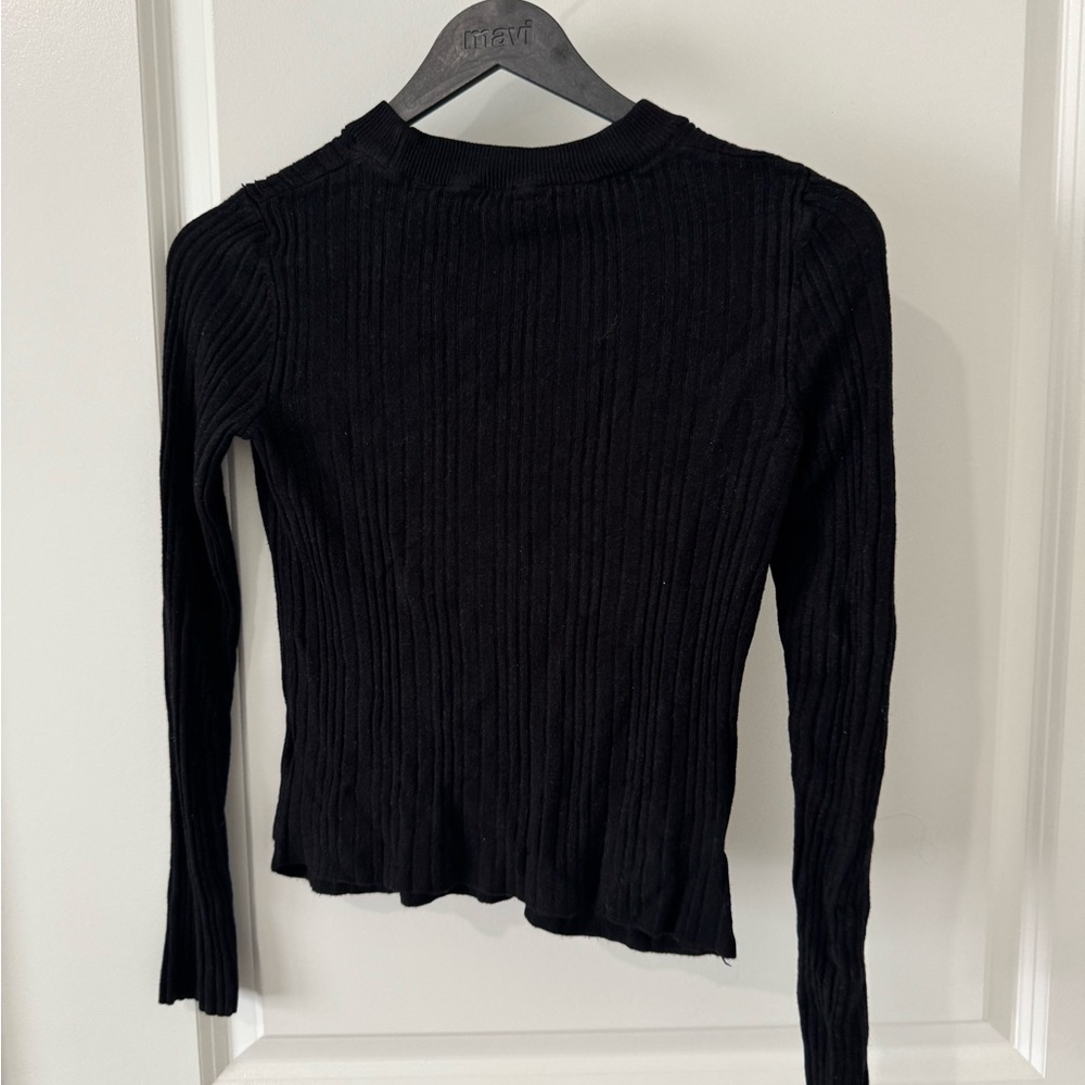 Black Ribbed Long Sleeve Top